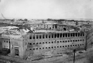 Fort Morgan, Mobile Point, Alabama, 1864, showing damage to the south side of the fort.